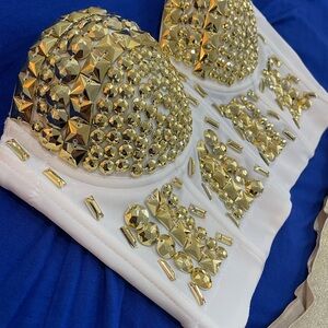 Gold festival, concert or bustier and gold briefs